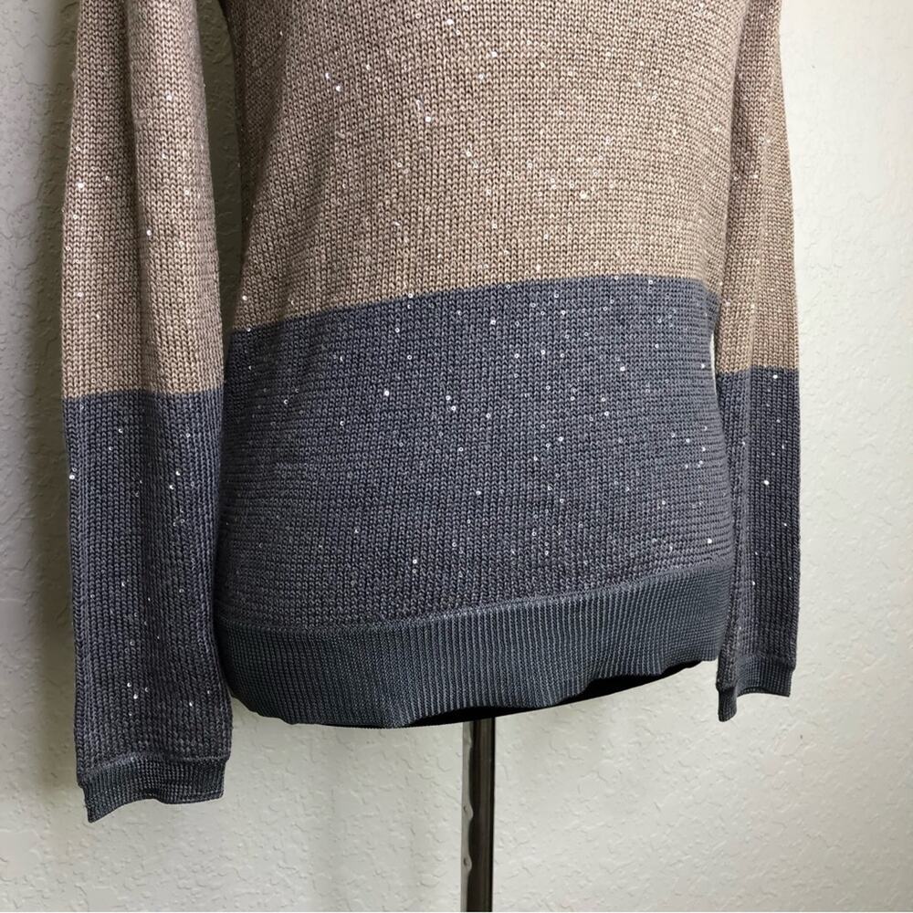 Whbm Tan And Gray Color Block Sequin Sweater Size… - image 3